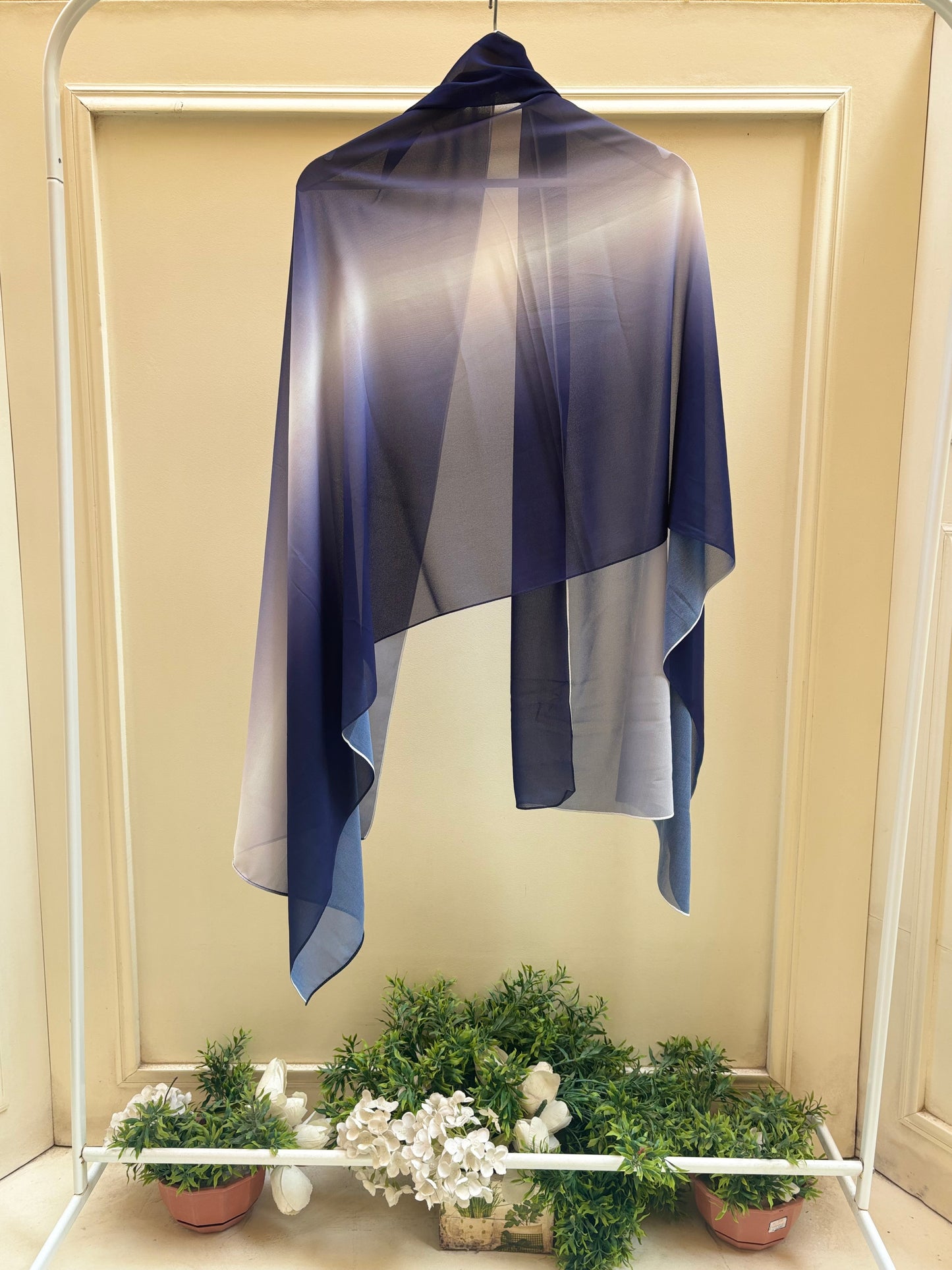 Dark navy and beige ombre chiffon