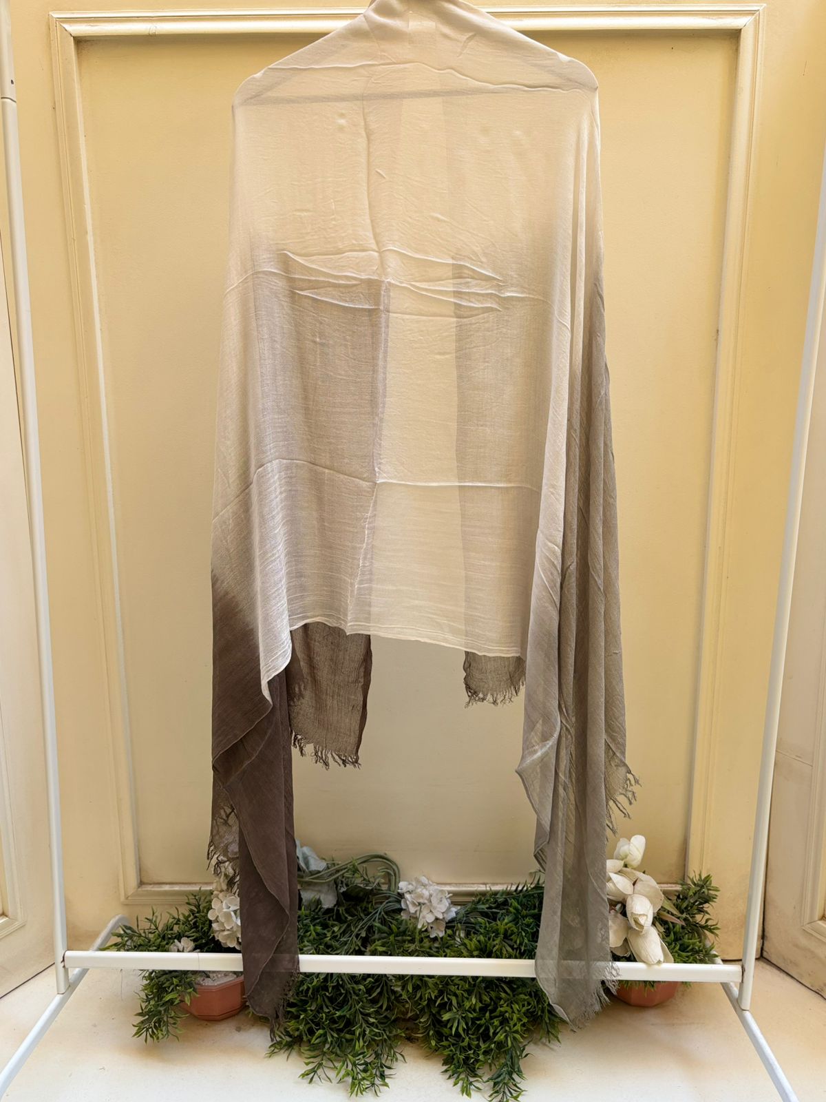 Brown white grey ombre linen