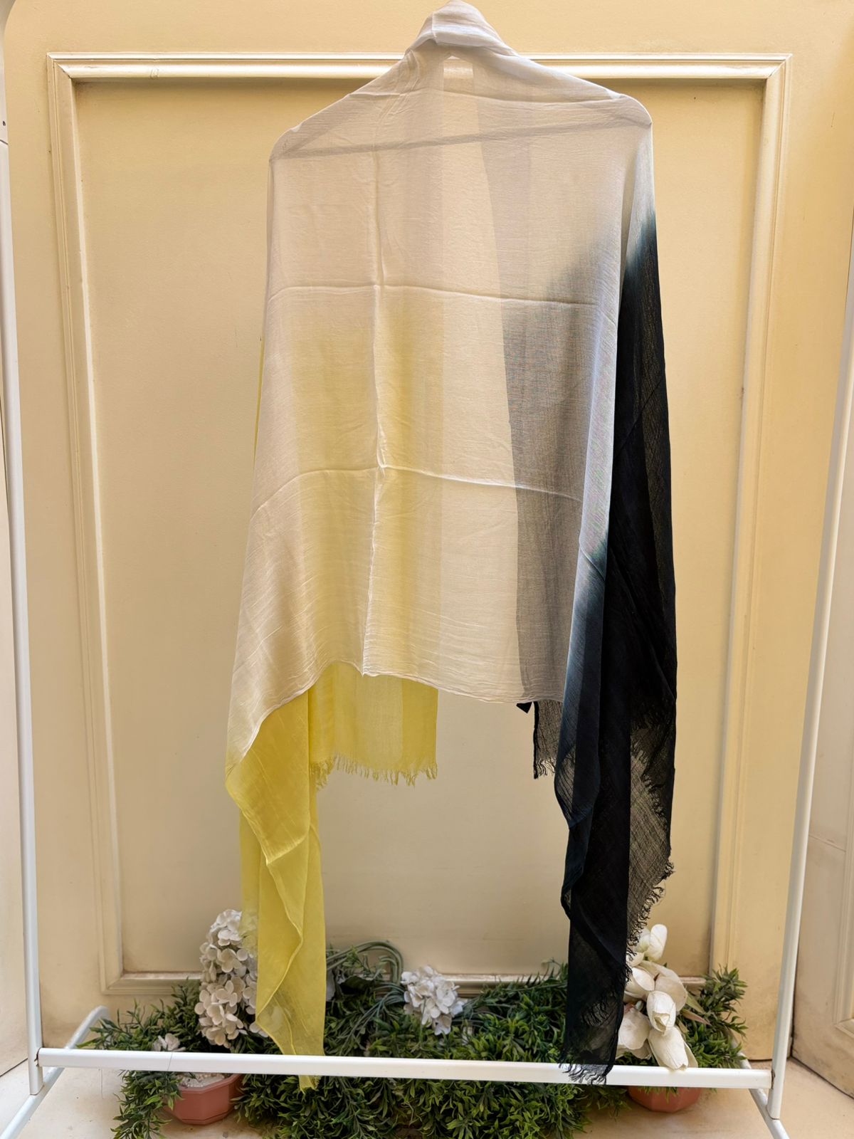 Yellow white black ombre linen