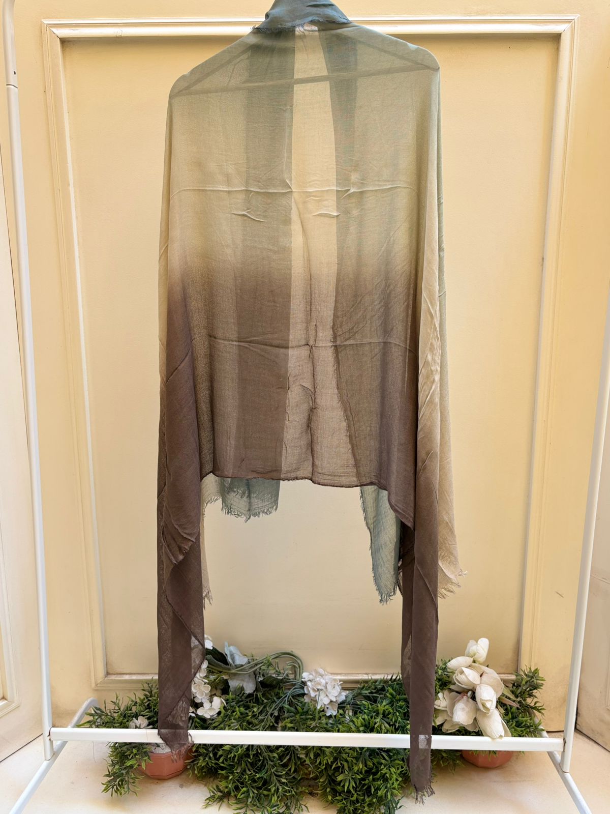 Teal beige brown ombre linen