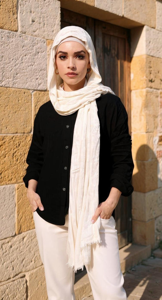 Crinkled off white linen scarf
