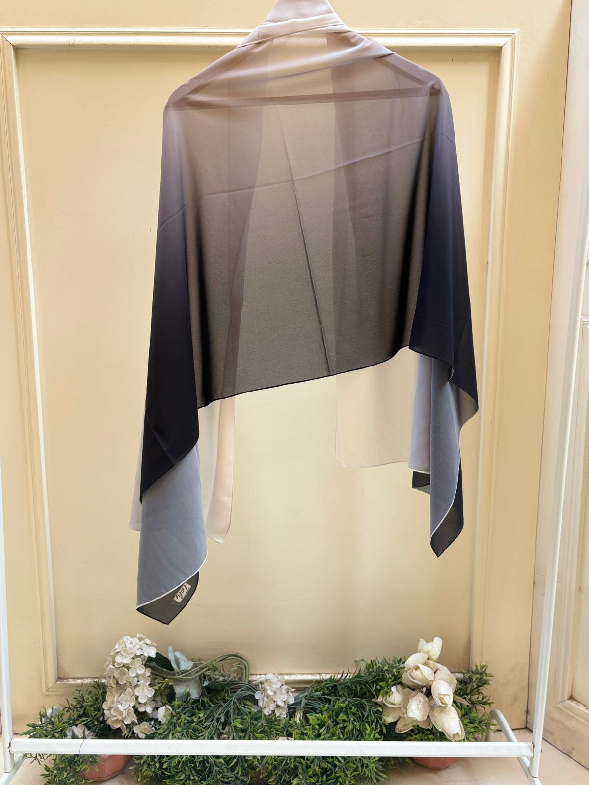 Black grey beige ombre chiffon