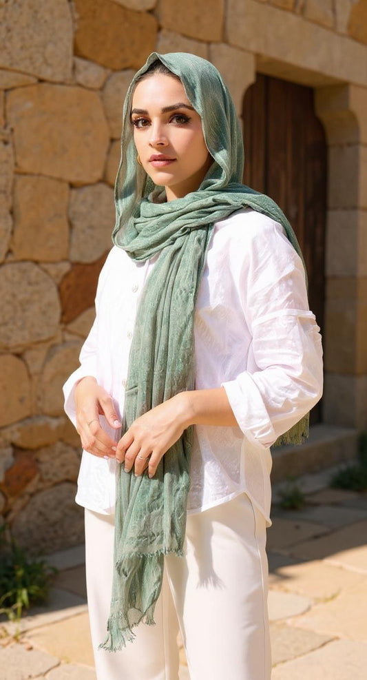 Crinkled Mint green linen scarf