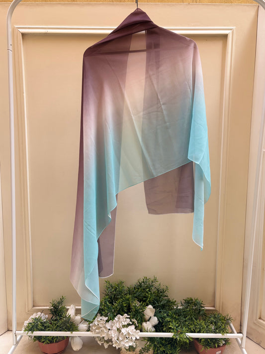 Baby blue maroon ombre chiffon