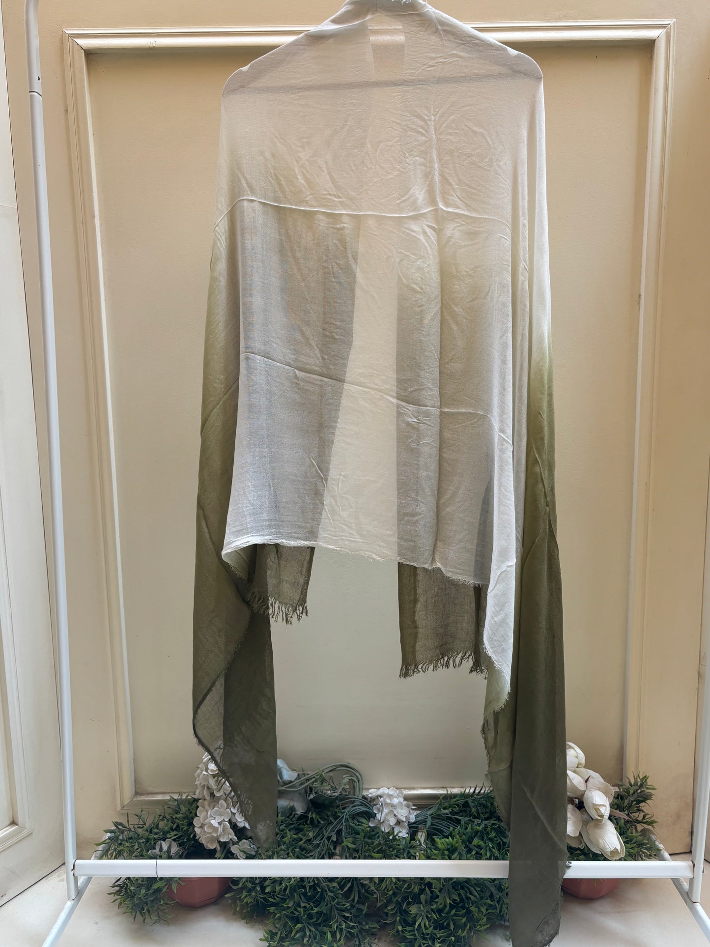 White olive ombre linen